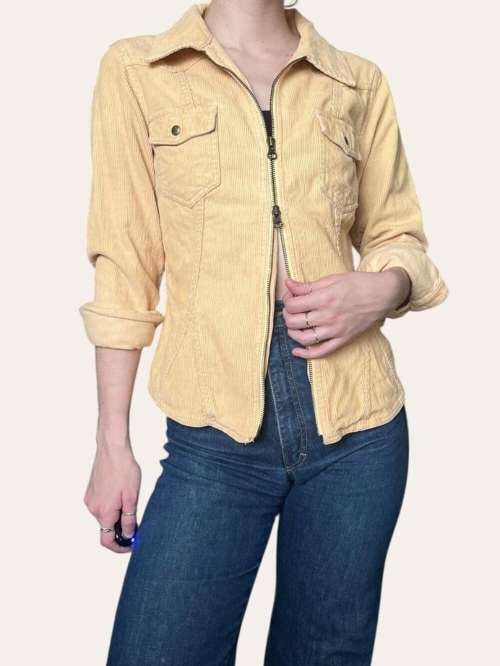 Arizona Jean Co. y2k vintage yellow corduroy double zipper jacket - Medium